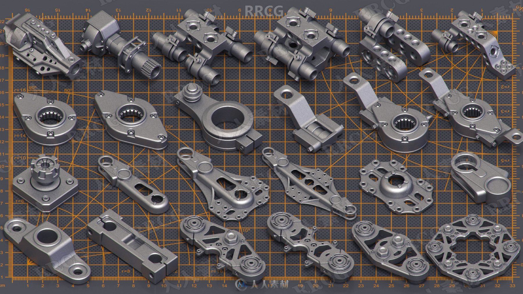 400組科幻硬表面機械零件雕刻細節3d模型合集-cg素材島
