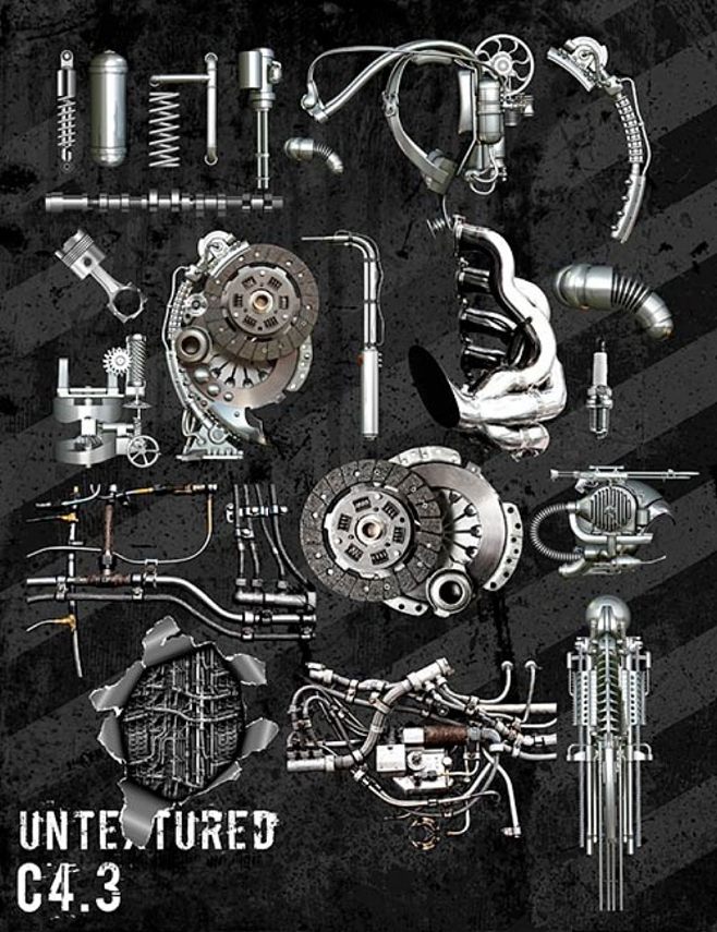仿蒸汽朋克破損頹廢機(jī)械零件樣式圖案筆刷&PSD素材 (6)